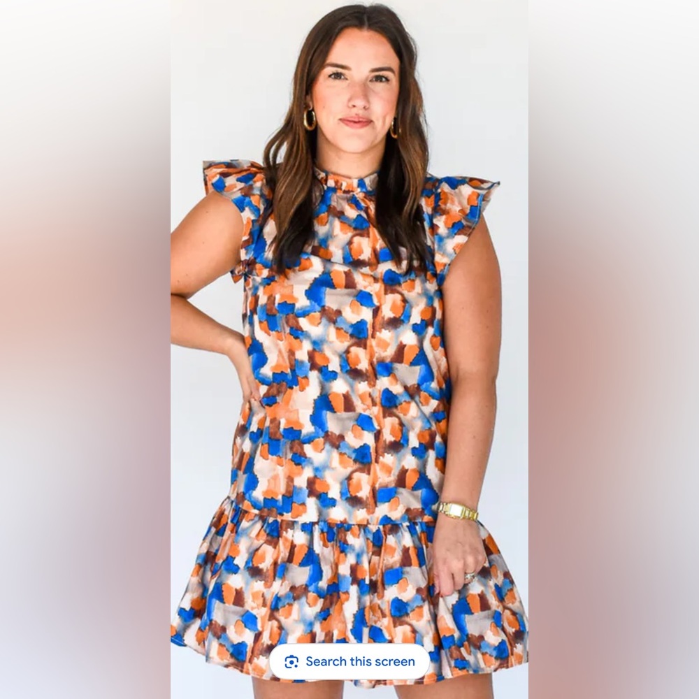 Pinch Blue and Orange Patterned Mini Dress Size M